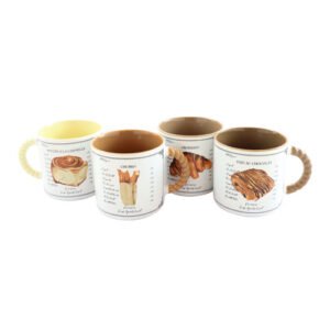 JUEGO DE 4 TAZAS DE PORCELANA DE 340 ML DE PAN FRANCES