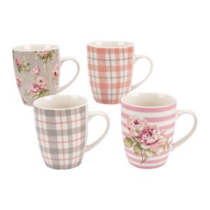 JUEGO DE 4 TAZAS DE PORCELANA DE 350 ML CON DISENOS PASTELES