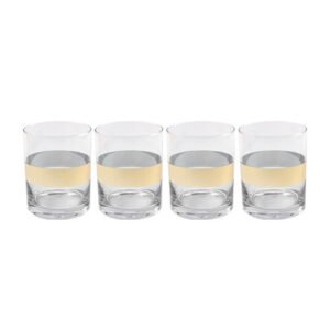 SET DE 4 VASOS CORTOS DE 350 ML DE VIDRIO CON BANDA DORADA