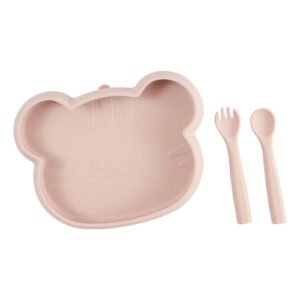 Set de Plato y Cubiertos de Silicón Rosa | 650ml y Libre de BPA
