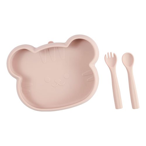 Set de Plato y Cubiertos de Silicón Rosa | 650ml y Libre de BPA