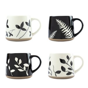 JUEGO DE 4 TAZAS DE PORCELANA DE 470 ML DE PLANTAS