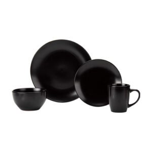 VAJILLA NEGRA DE CERAMICA PARA 4 PERSONAS DE 16 PIEZAS