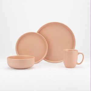 VAJILLA ROSA DE CERAMICA PARA 4 PERSONAS DE 16 PIEZAS