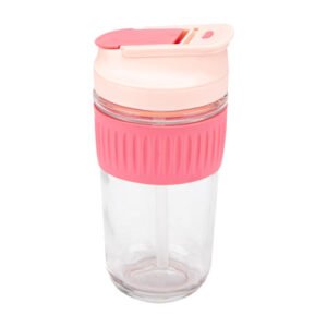 Botella de Vidrio Infantil Rosa 450ml | Con Funda de Silicona Antigolpes
