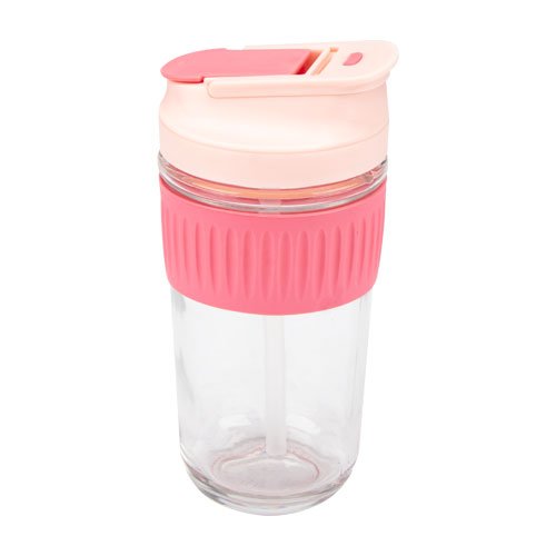 Botella de Vidrio Infantil Rosa 450ml | Con Funda de Silicona Antigolpes