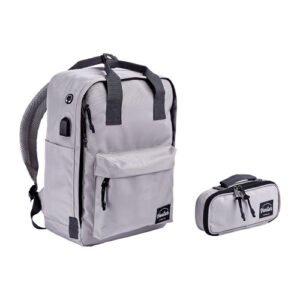 Set Mochila y Lapicera Gris MUNICH | Nylon Urbano y Ergonómico