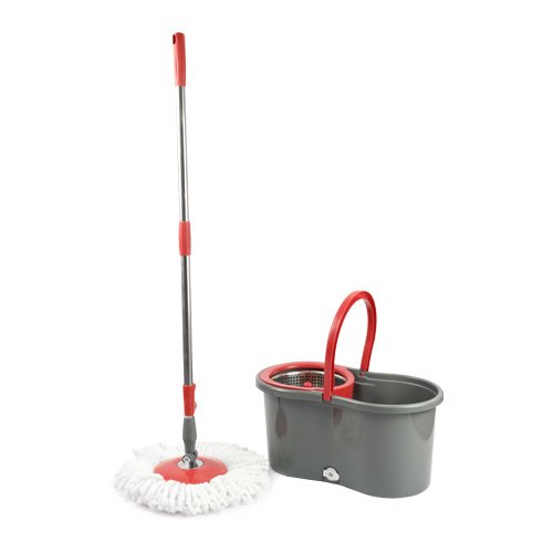 CUBETA EXPRIMIDORA DE ACERO INOXIDABLE Y TRAPEADOR GIRATORIO